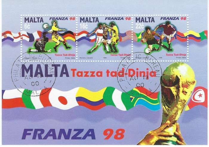 MALTA 1998, 6c-22c, m, postcard, world cup football , SG MS1084