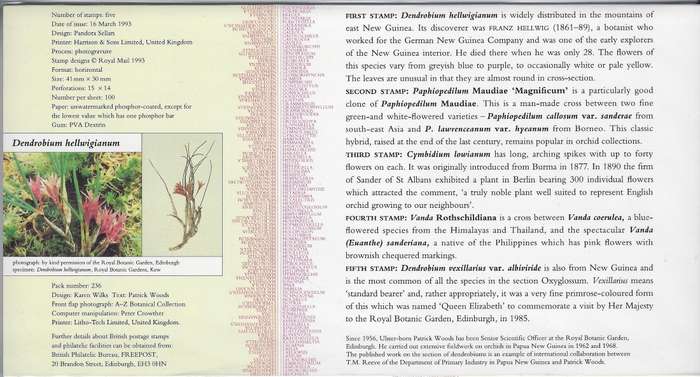 GREAT BRITAIN 1993, 18d-39d, mm, presentation set,  SG 1659/63,  14th world orchids conf CAT R 120