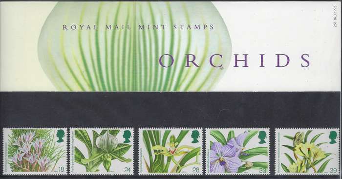 GREAT BRITAIN 1993, 18d-39d, mm, presentation set,  SG 1659/63,  14th world orchids conf CAT R 120