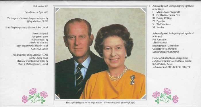 GREAT BRITAIN 1986, 17d,34d, presentation pack , SG 1316/9,  60th bday of the Queen,  CAT R 60