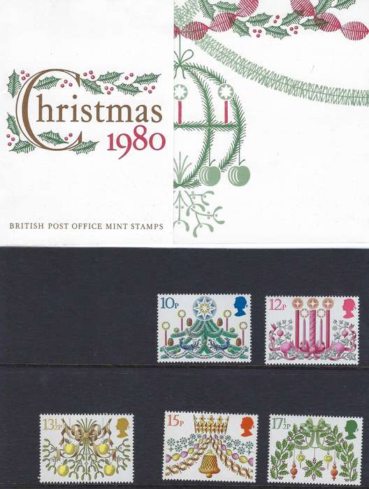 GREAT BRITAIN 1980, 10d-17 1/2d, SG 1138/42, presentation pack, Xma 1980,  CAT R 50
