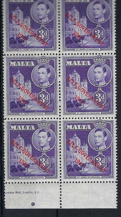 MALTA  19483d  mmSG 240a  purple  CAT R 72 block of 6