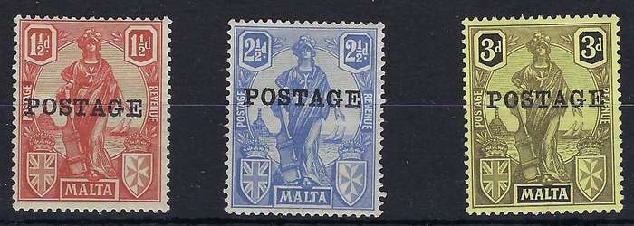 MALTA  19261 1/2d-3d  mmSG 146,148,149various multicolour  CAT R 80