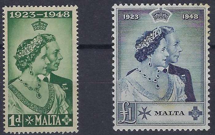 MALTA  19491d,1pound  mmSG 249,250silver wedding CAT R 930
