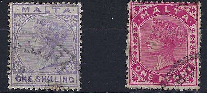 MALTA  18601d,1s  usedSG 22,28   various multicolour   CAT R 250