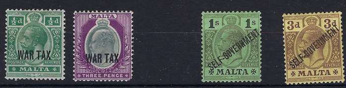MALTA  19181/2d-1smmSG 92/93,108,110war tax and self government  CAT R 280