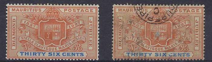 MAURITIUS  1898  36c  m and used  SG 133 orange/ultra  CAT R 1000