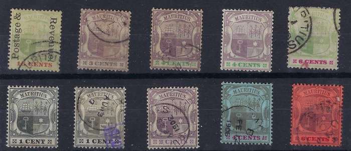 MAURITIUS  1895/1902  1c-15cusedSG 129/131,138,139,159,168various multicolour  CAT R 240