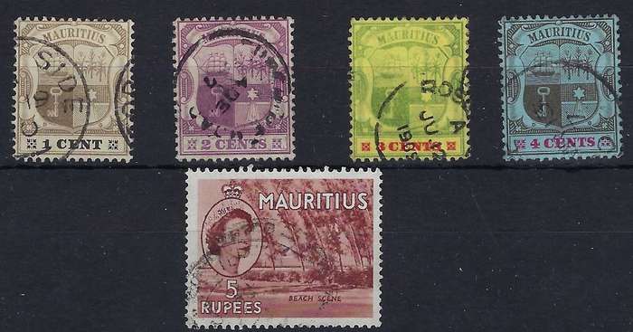 MAURITIUS  19001c-4c  usedSG 138,139,140,167a,305various multicolour  CAT R 260