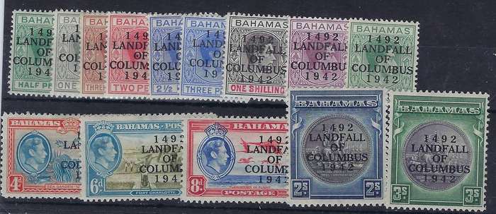 BAHAMAS   1942    1/2d-1GBP  m full set of 14   SG 162-175a  1492 landfall of columbus  CAT R 1920