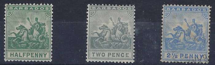 BARBADOS 1892-1910 1/2d-2 1/2d m SG 109,136,166 various multicolourCAT R 1415