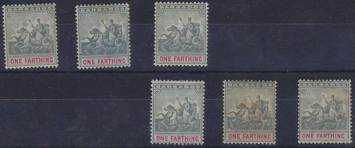 BARBADOS 1892 1/4d,1d mSG 105 green and carmine CAT R360