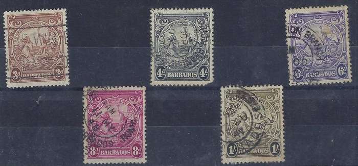 BARBADOS  1938   3d-1s   used   SG 252-255   various multicolour  CAT R225