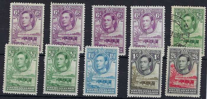 BECHUANALAND 1938 1d-2s6d m SG 118,120a,124a,125,126 various multicolour CAT R 1005