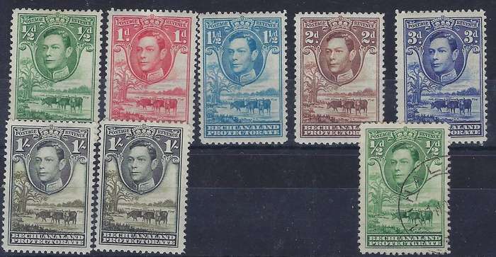 BECHUANALAND 1938 1/2d-1s m and used SG 118-125 various multicolour CAT R 525