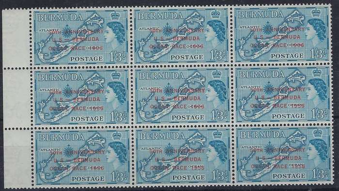 BERMUDA 1956 1s3d m  block of 9 SG 155 blue CAT R 380