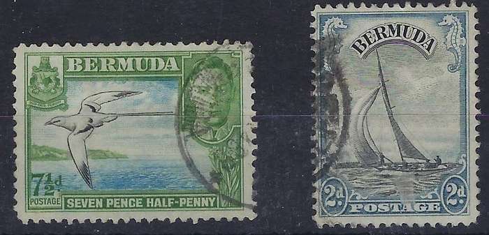 BERMUDA 1936/8 2d,7 1/2d used SG 101,114c various multicolour CAT R 100