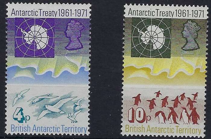 BRITISH ANTARCTIC TERRITORY 1971 4d,10d m SG 39,41 antarctic treaty CAT R 925