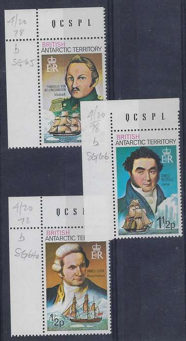 BRITISH ANTARCTIC TERRITORY 1973 1/2d-1 1/2d m SG 64a,65,66 explorers CAT R 60