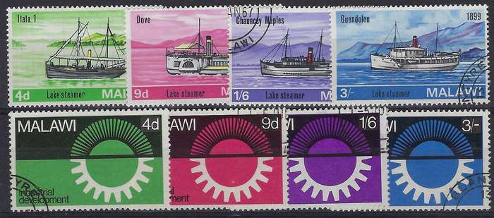 MALAWI  1967  4d-3s  used  full sets of 4  SG 277/280, 285/288 lake steamers   CAT R 60