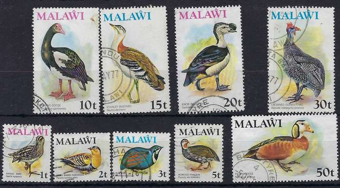 MALAWI 1975 1t-50t used SG 473-476,480,481,482,502,503 birds CAT R 385
