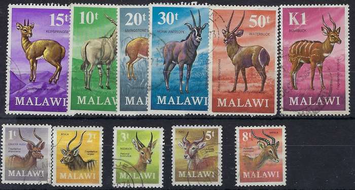 MALAWI 1971 1t-1k used SG 375-385 antelope CAT R 385