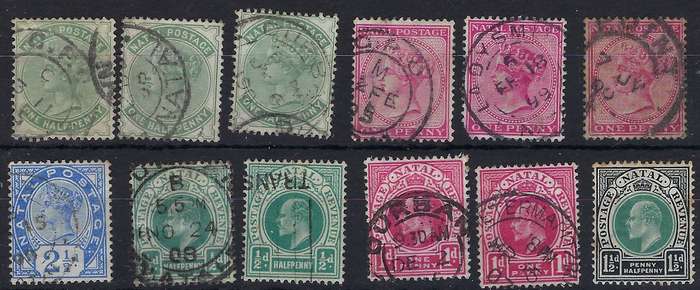 NATAL  1874-1902 1d-2 1/2d used SG 97a,99a,127,129,131,147 various multicolour CAT R 325