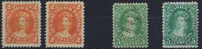 NEW BRUNSWICK 1860 2c,5c m and used SG 10,14 orange and green  CAT R 1875