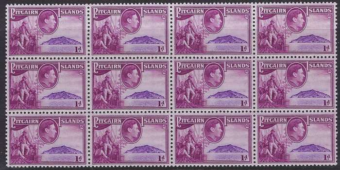 PITCAIRN ISLAND 1940 1d m block of 12   mauve and black  CAT R 160