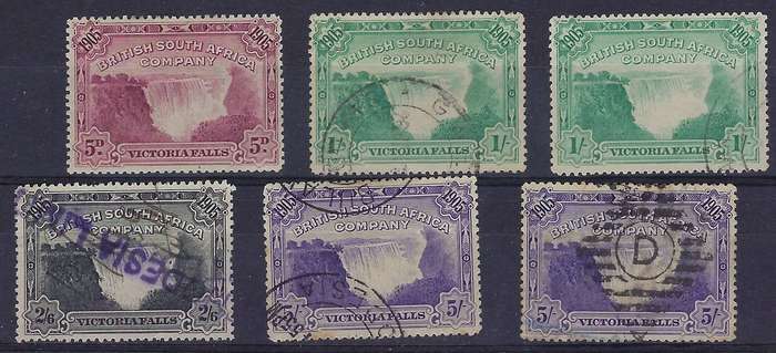 RHODESIA 1905 5d,1s,2s6d,5s m and used SG 96-99 victoria falls multicolour CAT R 8600