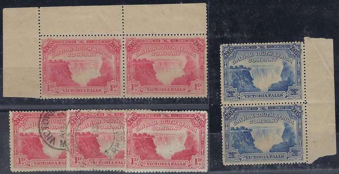 RHODESIA 1905 1d,2 1/2d m and used SG 94,95 victoria falls multicolour CAT R 1475