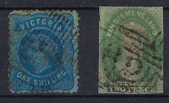 TASMANIA VICTORIA 1855/73 1s,2d used SG 34,180b various multicolour CAT R 2150