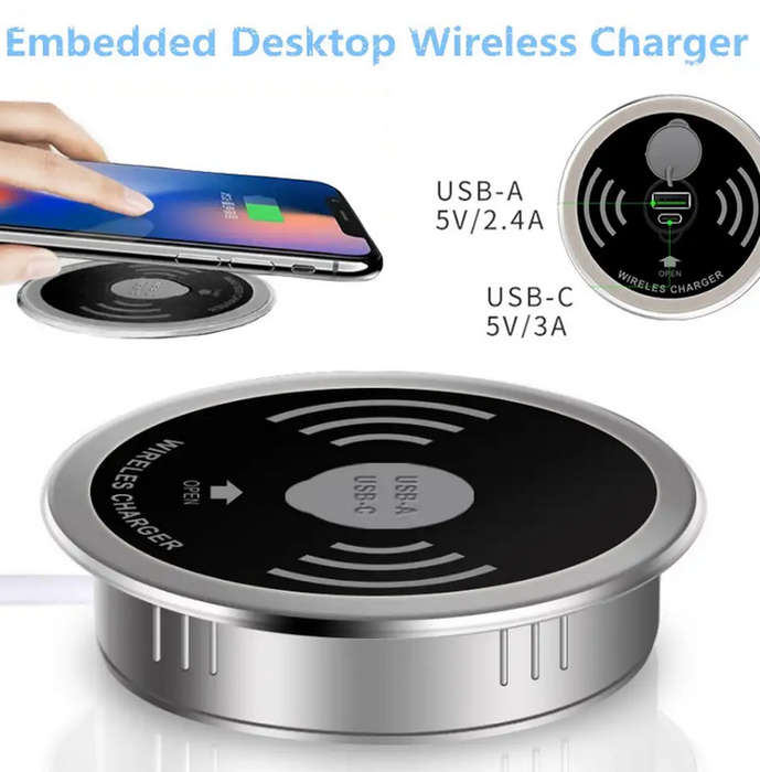 Embedded 10W Qi Desktop Fast Wireless Charger with USB Ports
