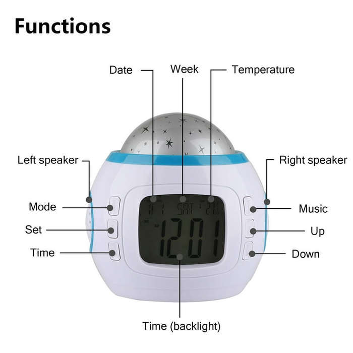 Kids Sky Star Light Projection Alarm Clock