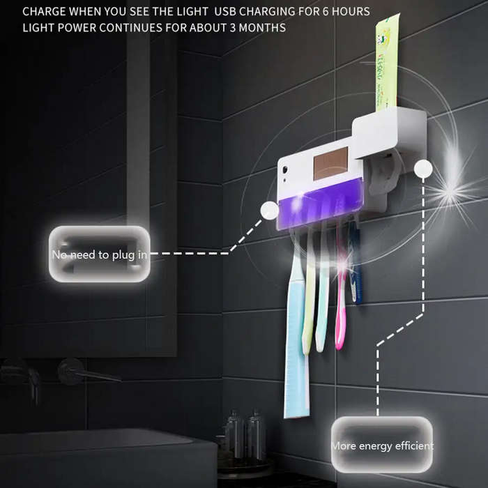 Solar Rechargeable UV Toothbrush Sterilizer Holder Squeezer
