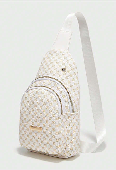 Stylish PU Leather Double-layer Polka Dot Simple Crossbody Bag [ White ]