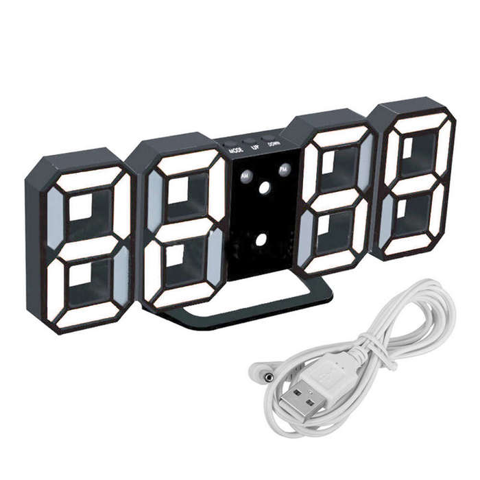 3D Modern Digital LED Table Desk Wall Alarm Clock