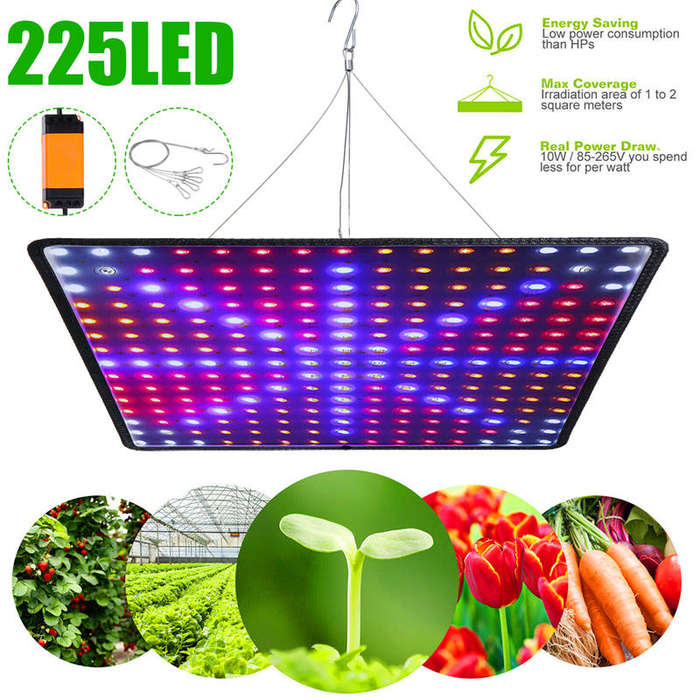 225 LED Grow Light Lamp Full Spectrum Ultrathin Panel Indoor Plants Veggies Flowers