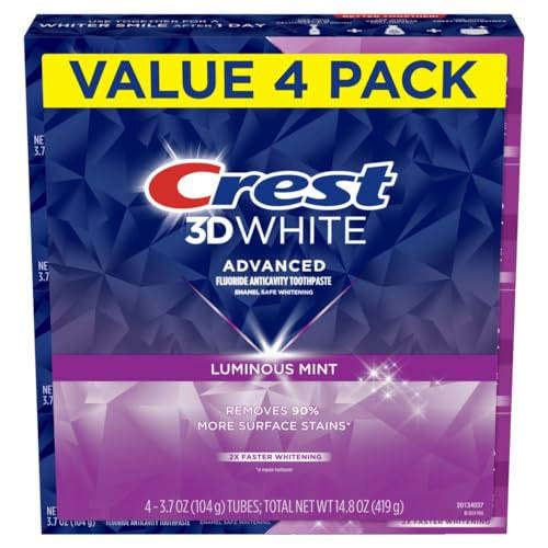 Crest 3D White Advanced Luminous Mint Teeth Whitening Toothpaste (Value 4-Pack)