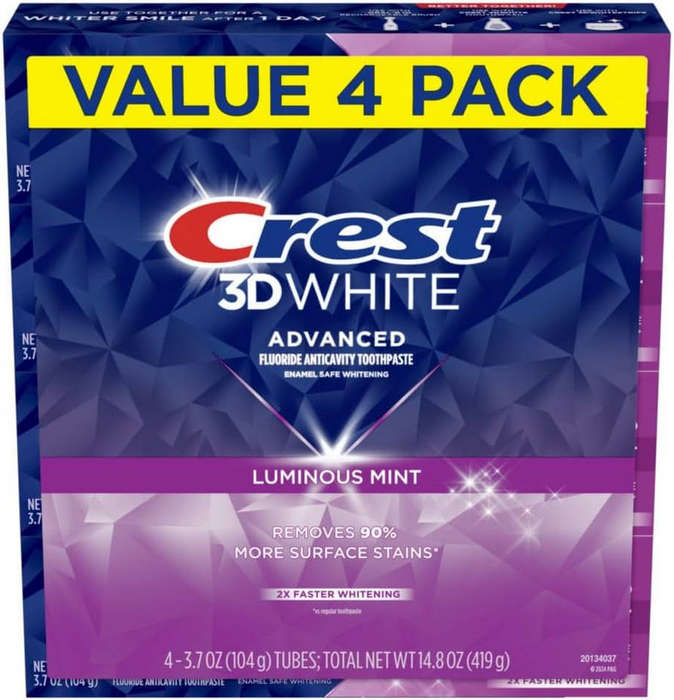 Crest 3D White Advanced Luminous Mint Teeth Whitening Toothpaste (Value 4-Pack)