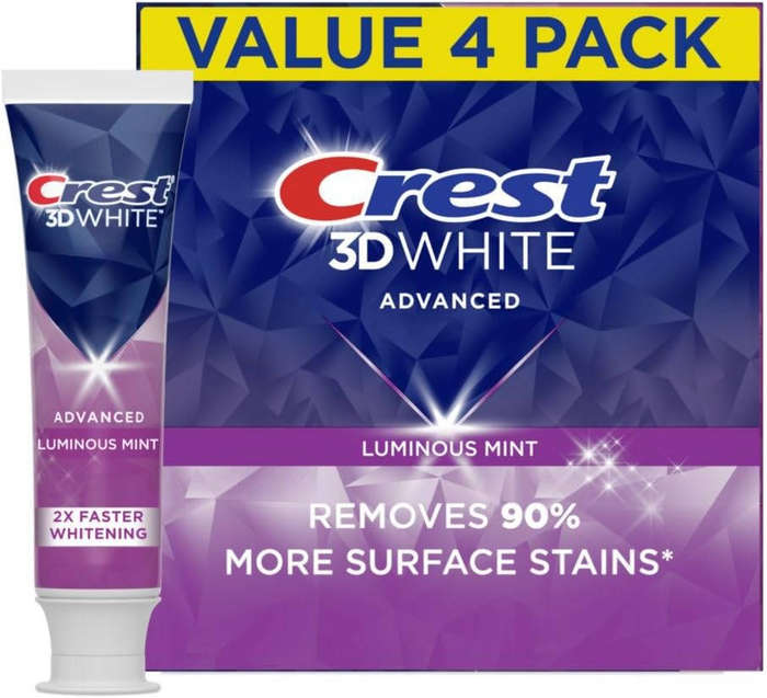 Crest 3D White Advanced Luminous Mint Teeth Whitening Toothpaste (Value 4-Pack)