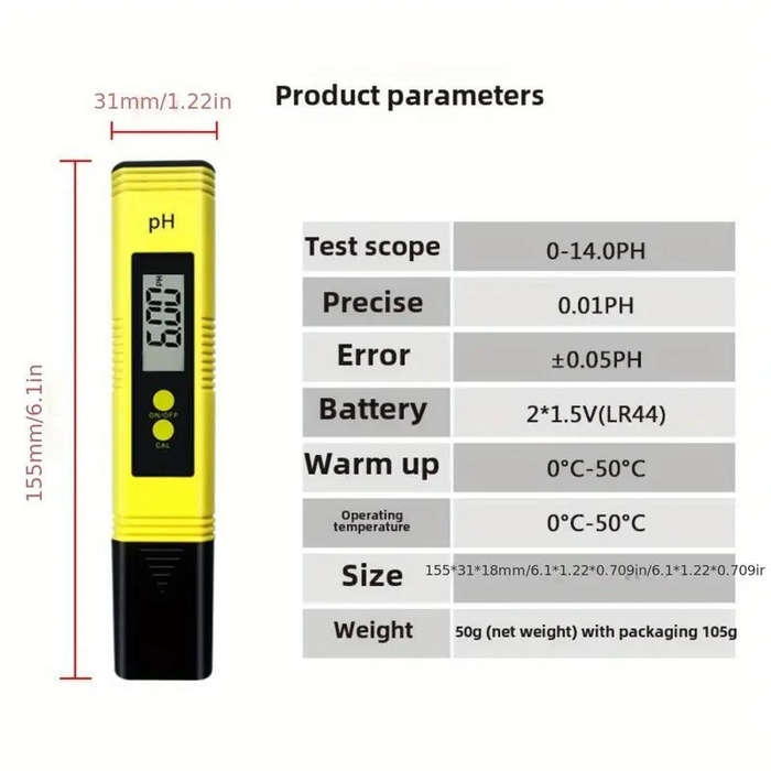 Digital pH Meter with Backlit LCD Display, 0-14 pH Range