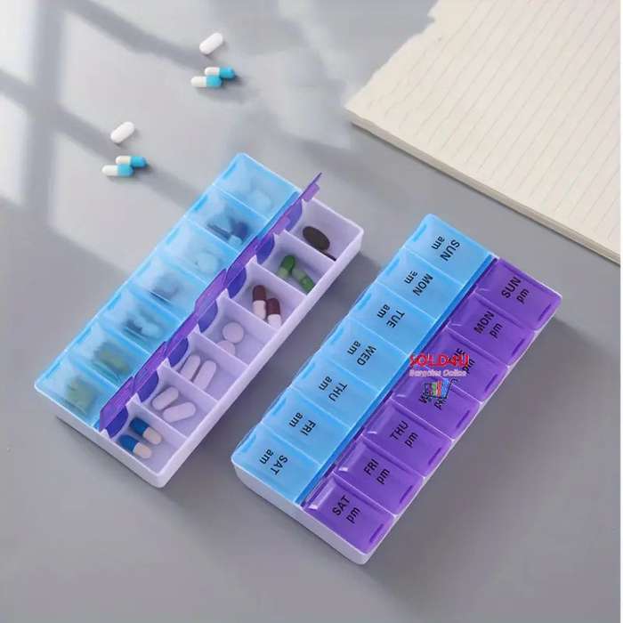 14 Compartment Pill Storage Box 7 Days AM/PM Organizer for Capsule