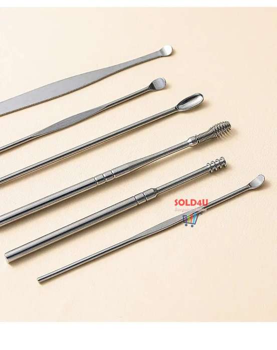 6pcs/set Earwax Removal Tools, 360 Degree Rotating Stainless Steel Double-Ended Ear Picks