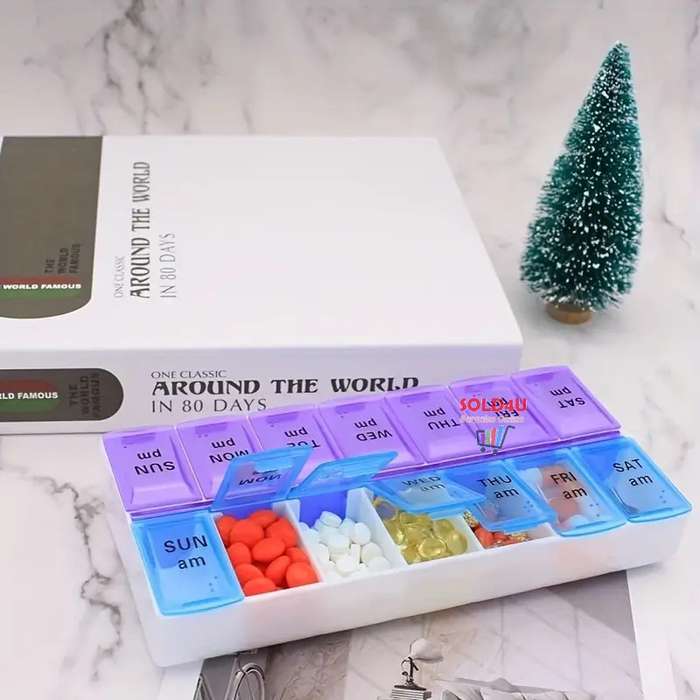 14 Compartment Pill Storage Box 7 Days AM/PM Organizer for Capsule