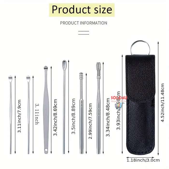 6pcs/set Earwax Removal Tools, 360 Degree Rotating Stainless Steel Double-Ended Ear Picks