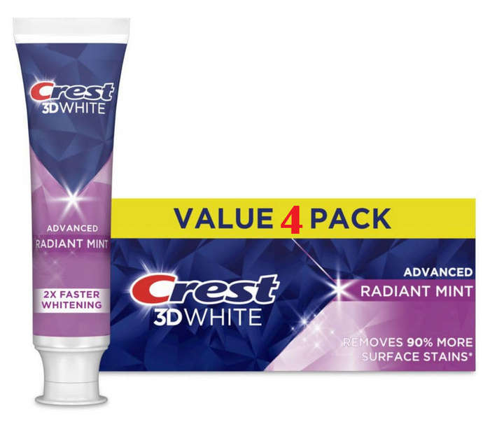 Crest 3D White Advanced Luminous Mint Teeth Whitening Toothpaste (Value 4-Pack)
