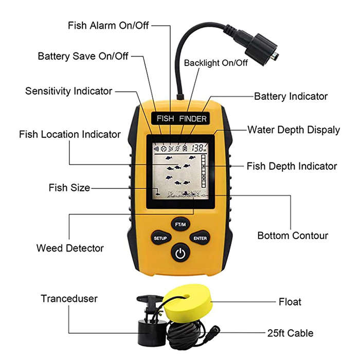 Portable Wired Fish Finder with LCD Display and Sonar Sensor Transducer
