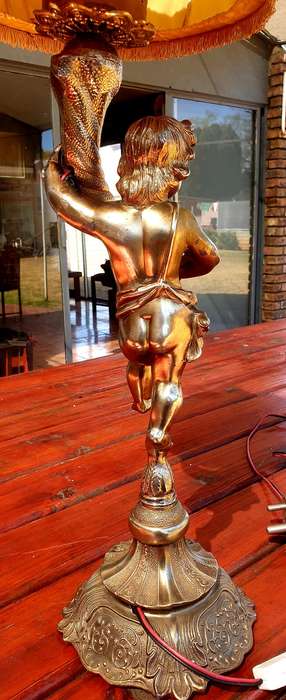 MAGNIFICENT ITALIAN SPELTER CHERUB LAMP 700 MM HIGH NEWLY REWIRED
