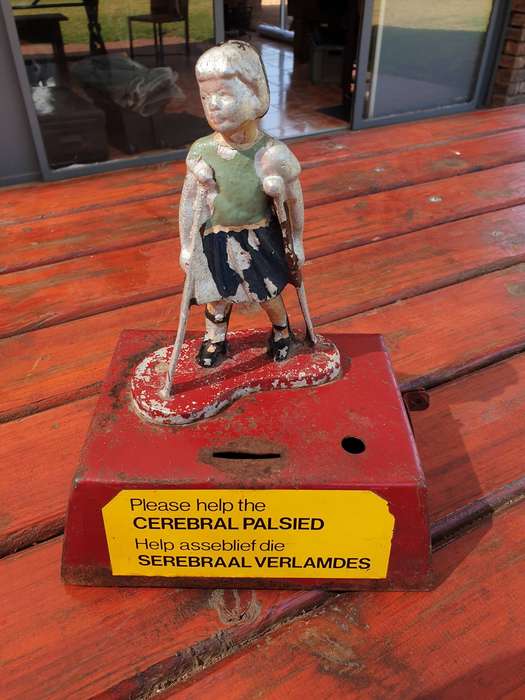 OLD TABLE TOP CEREBRAL PALSY DONATION BOX  200 X 260 MM HIGH